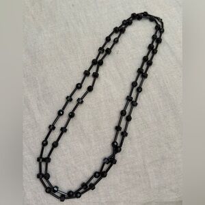 Vintage Midcentury Black Beaded Long-Strand Necklace
